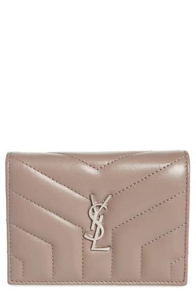 Shop Saint Laurent Loulou Matelasse Lambskin Leather Flap Card Case In Mink