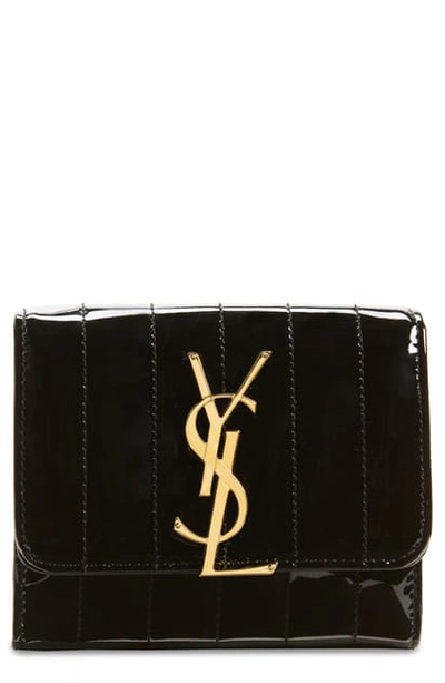 Shop Saint Laurent Vicky Patent Leather Trifold Wallet - Black In Noir/ Noir