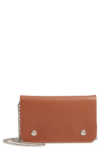 Shop Longchamp Le Foulonne Leather Wallet On A Chain In Cognac