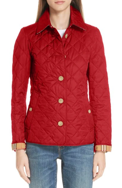 Shop Burberry Frankby 18 Quilted Jacket In Military Red
