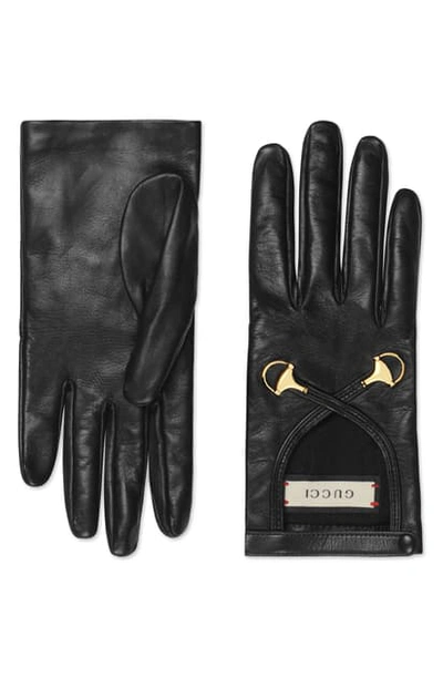 Shop Gucci Horsebit Leather Gloves In Nero