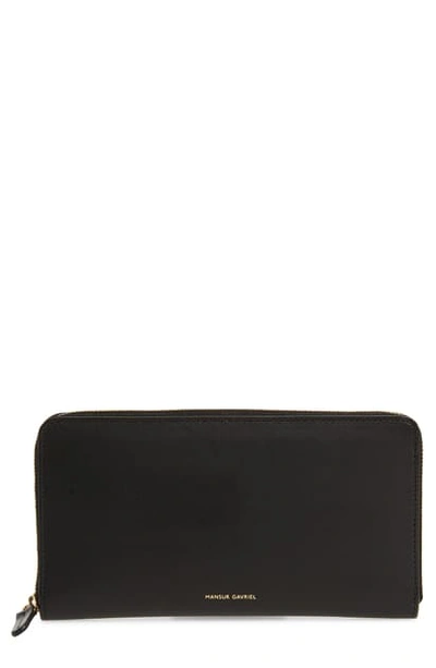 Shop Mansur Gavriel Continental Zip Leather Wallet In Black/ Flamma