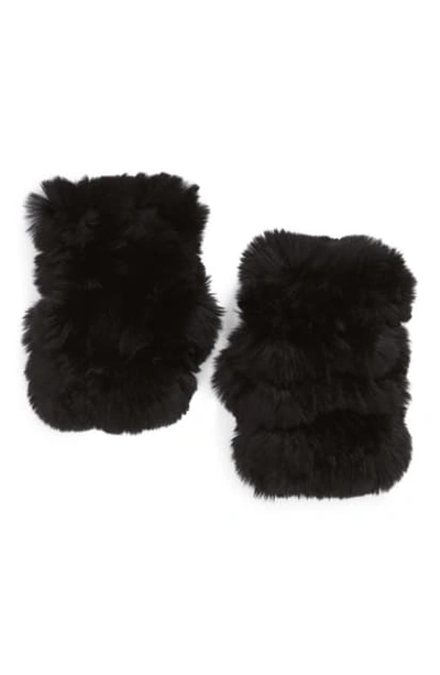 Shop Jocelyn Mandy Genuine Rabbit Fur Open Top Mittens In Black