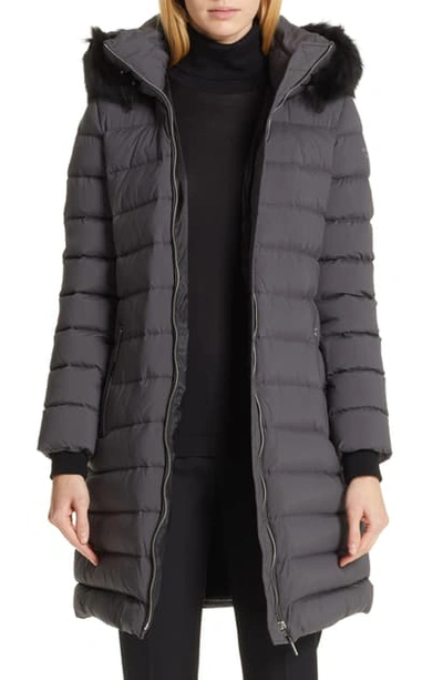 Shop Burberry Limehouse Quilted Down Puffer Coat With Removable Genuine Shearling Trim In Mid Grey