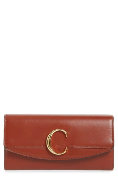 Shop Chloé Long Calfskin Leather Flap Wallet In Sepia Brown