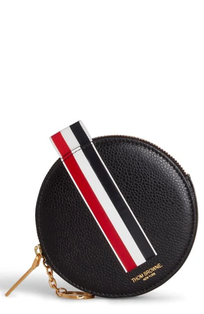 Shop Thom Browne Round Leather Coin Purse In Black