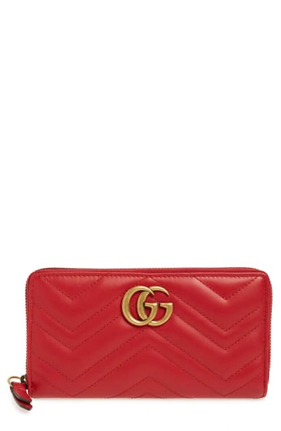 Shop Gucci Gg 2.0 Matelasse Leather Zip Around Wallet In Hibiscus Red