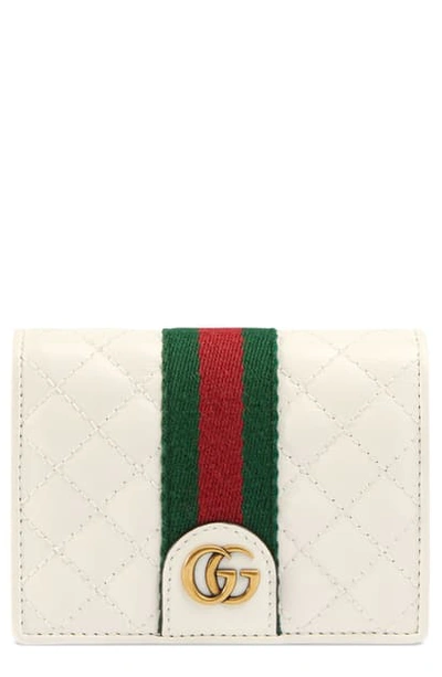 Shop Gucci Quilted Leather Card Case In Off White/ Vert/ Red