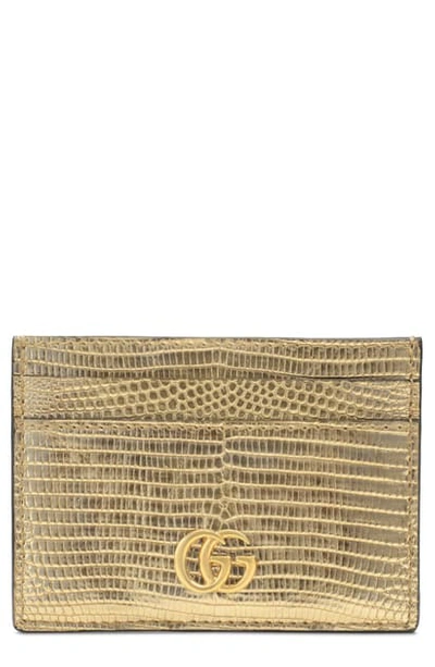 Shop Gucci Petite Genuine Lizardskin Card Case In Oro