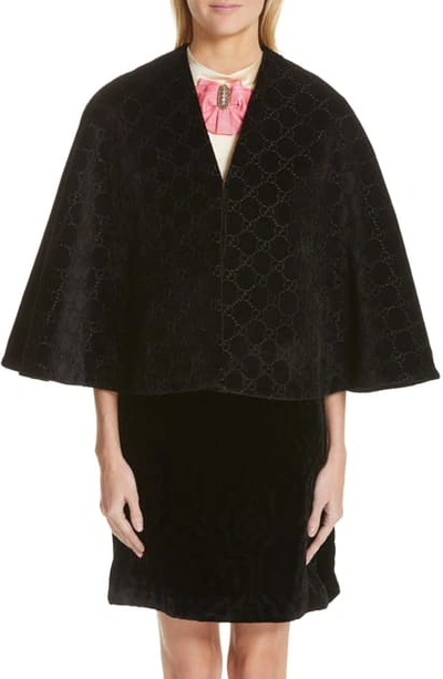 Shop Gucci Intrigues Gg Velvet Cape In 1000 Black