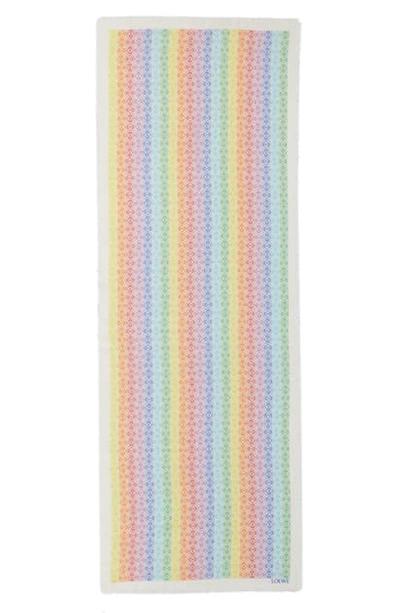 Shop Loewe Monogram Rainbow Stripe Scarf In White/ Multicolor