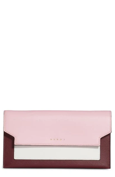 Shop Marni Trunk Leather Crossbody Wallet In Cinder Rose/ Limestone/ Ruby