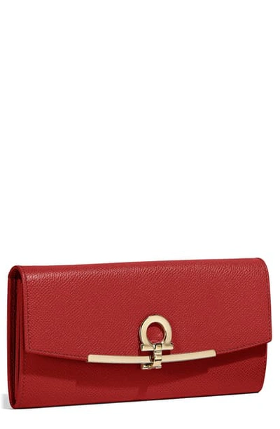 Shop Ferragamo Icona Calfskin Leather Wallet In Lipstick