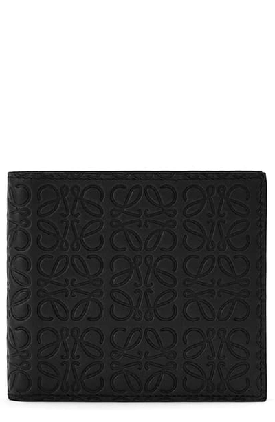 Shop Loewe Logo Embossed Calfskin Leather Bifold Wallet In Black