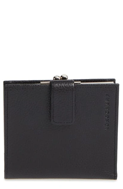 Shop Longchamp 'le Foulonne' Pebbled Leather Wallet In Black