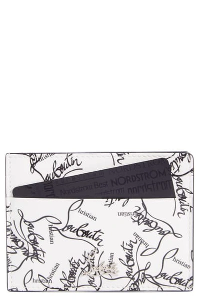 Shop Christian Louboutin Kios Leather Card Case - White In Snow/ Black