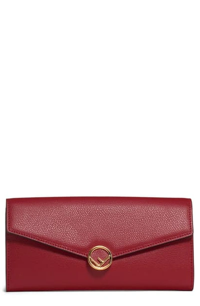 Shop Fendi Logo Calfskin Leather Continental Wallet On A Chain In Fragola/ Oro Soft