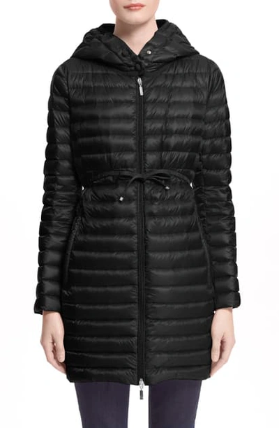 Shop Moncler Barbel Tie Waist Hooded Lightweight Down Coat In Black