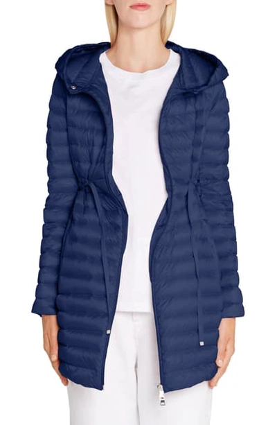 Shop Moncler Barbel Tie Waist Hooded Lightweight Down Coat In Navy