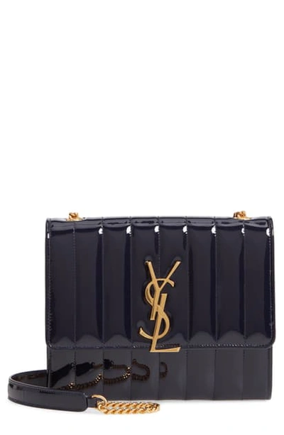 Shop Saint Laurent Vicky Patent Leather Wallet On A Chain - Blue In Dark Notte/ Dark Notte