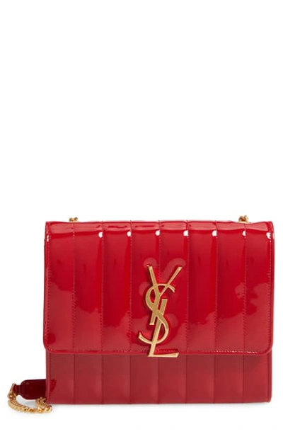 Shop Saint Laurent Vicky Patent Leather Wallet On A Chain - Red