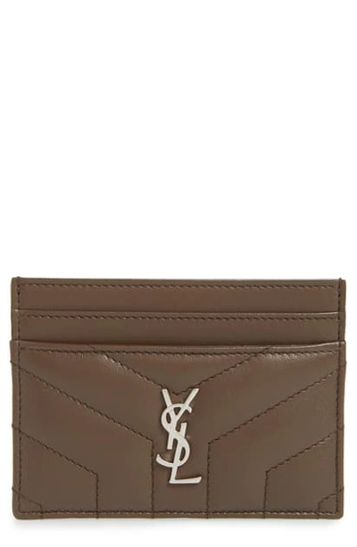 Shop Saint Laurent Loulou Monogram Quilted Leather Credit Card Case - Brown In Faggio