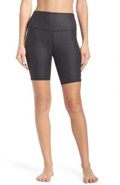 Shop Alo Yoga High Waist Biker Shorts In Black Glossy