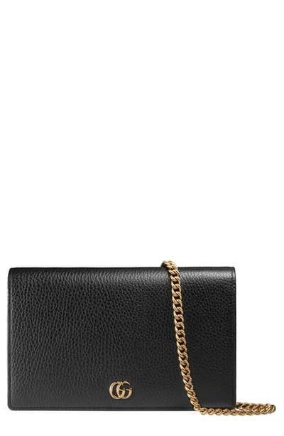 Shop Gucci Petite Leather Wallet On A Chain In Nero