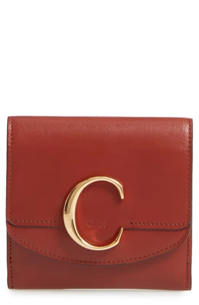 Shop Chloé Square Leather Wallet In Sepia Brown