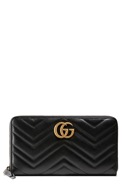 Shop Gucci Gg Marmont Matelasse Leather Zip-around Wallet In Nero