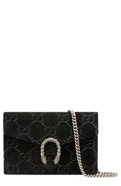 Shop Gucci Velvet Wallet On A Chain In Nero/ Nero/ Black Diamond