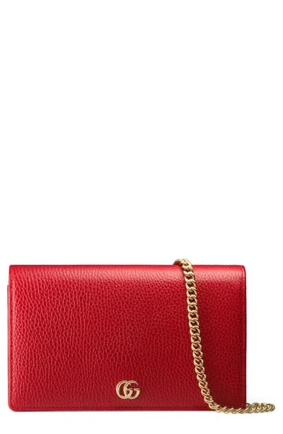 Shop Gucci Petite Leather Wallet On A Chain In Hibiscus Red