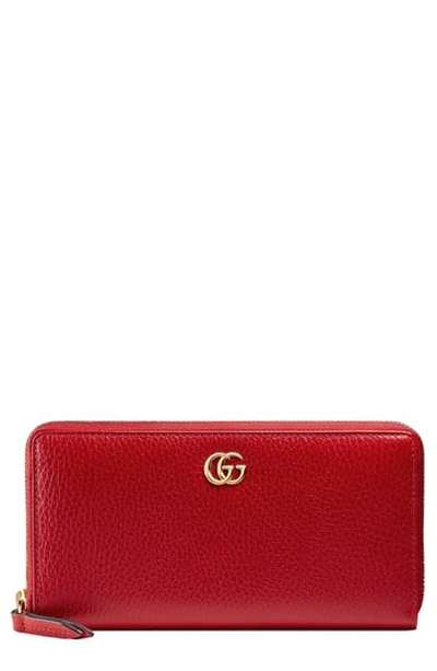 Shop Gucci Petite Leather Zip Around Wallet In Hibiscus Red