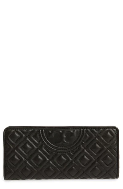 Shop Tory Burch Slim Fleming Lambskin Leather Wallet In Black