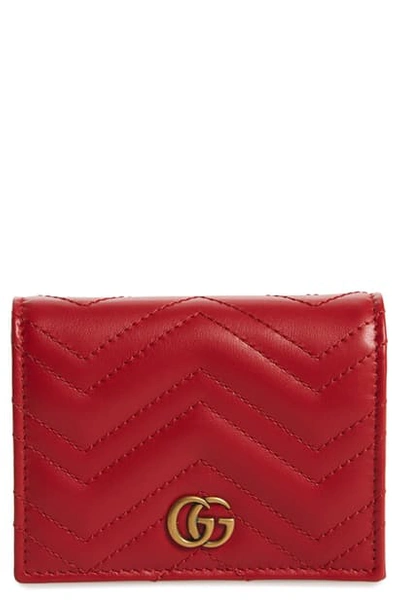 Shop Gucci Gg 2.0 Matelasse Leather Card Case In Hibiscus Red