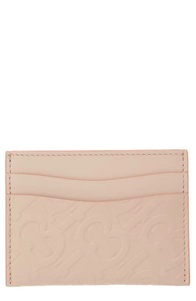 Shop Burberry Monogram Leather Card Case - Pink In Rose Beige