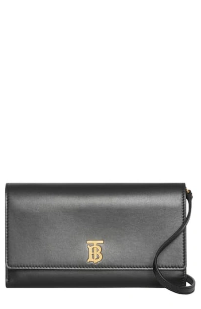 Shop Burberry Monogram Motif Leather Wallet With Detachable Strap - Black