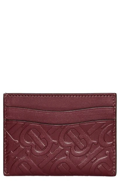 Shop Burberry Monogram Leather Card Case - Burgundy In Oxblood