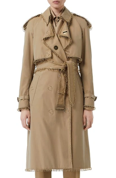 Shop Burberry Pierced Double Breasted Cotton Trench Coat In Pale Honey