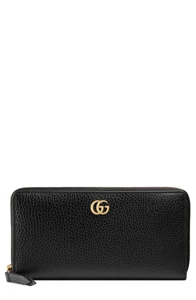 Shop Gucci Petite Leather Zip Around Wallet In Nero/ Nero