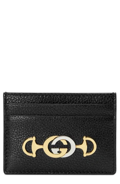 Shop Gucci 463 Leather Card Case In Black