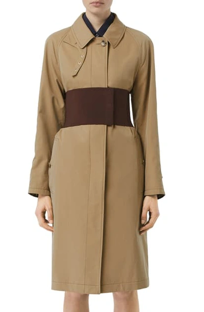 Shop Burberry Belted Car Coat In Pale Honey