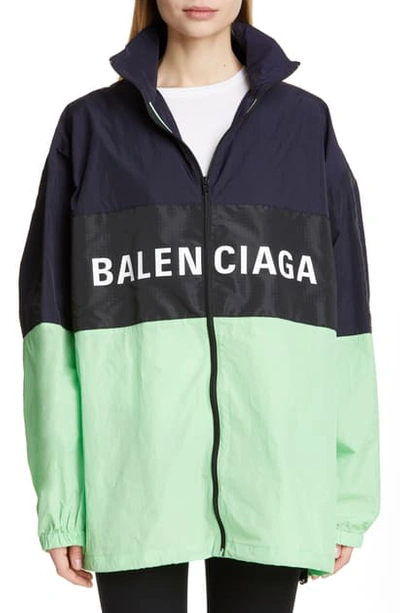 Balenciaga Logo Colorblock Windbreaker Jacket In Fluo Green | ModeSens