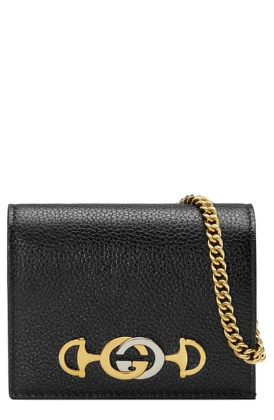Shop Gucci 655 Leather Wallet On A Chain In Black