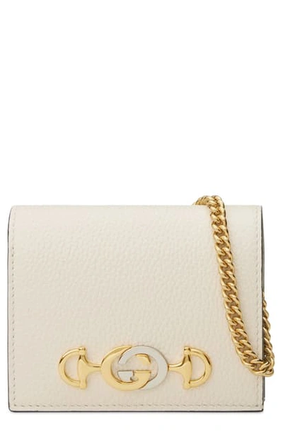 Shop Gucci 655 Leather Wallet On A Chain In Mystic White