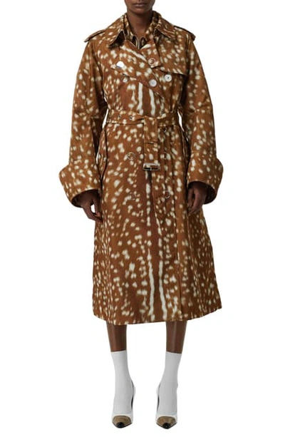 Shop Burberry Double Breasted Trench Coat In Honey