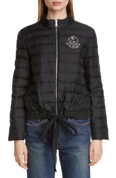 Shop Moncler Prince Crystal Embellished Silk Lightweight Down Jacket In Black