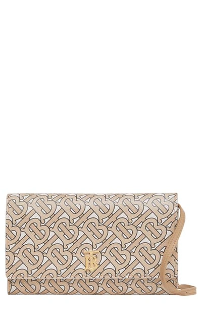 Shop Burberry Hazelmere Logo Print Leather Wallet In Beige