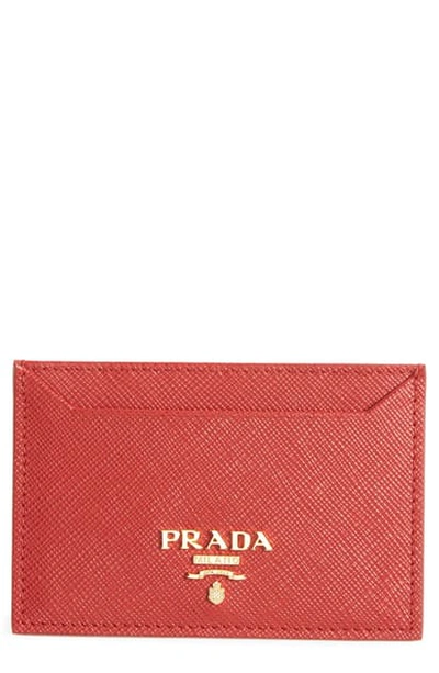 Shop Prada Saffiano Leather Card Case In Fuoco