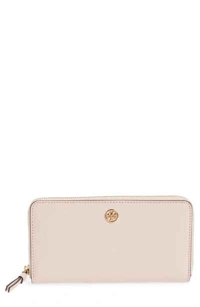 Shop Tory Burch Robinson Zip Leather Continental Wallet In Shell Pink